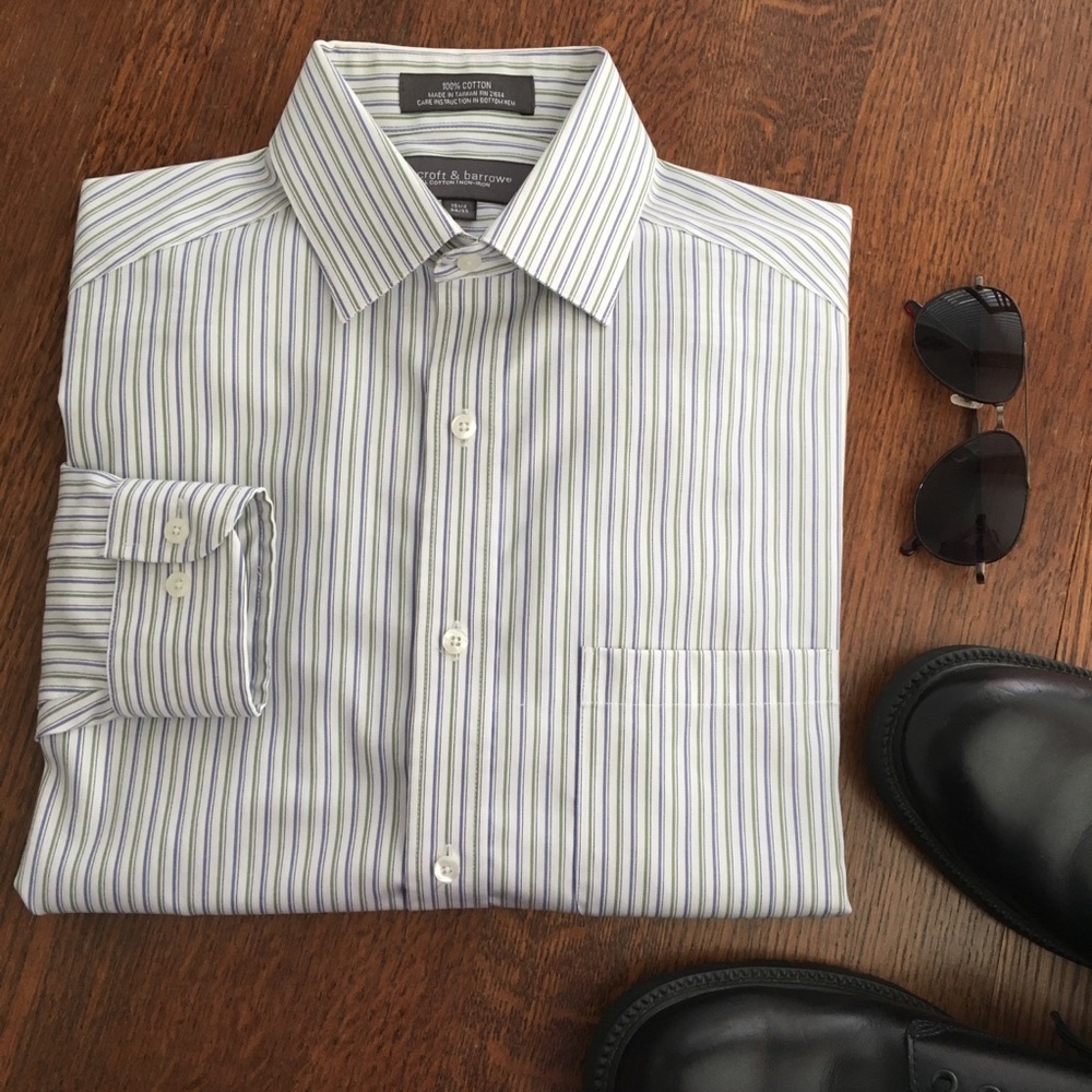 🔴 Croft & Barrow | Blue & Green Stripe Dress Shirt